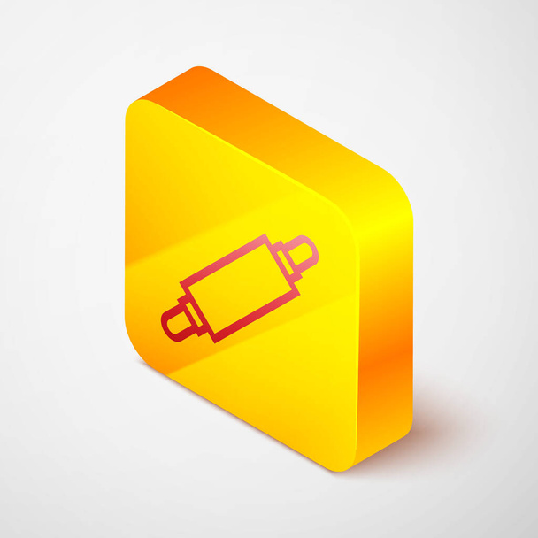 Isométrique ligne Rolling pin icône isolée sur fond gris. Bouton carré jaune. Illustration vectorielle. - Vecteur, image