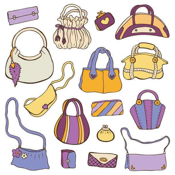 Women's handbags. Hand drawn Vector Set - Διάνυσμα, εικόνα