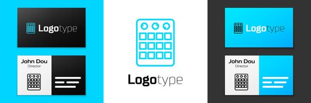 Blue line Drum machine icon isolated on white background. Musical equipment. Logo design template element. Vector. - Vector, Image