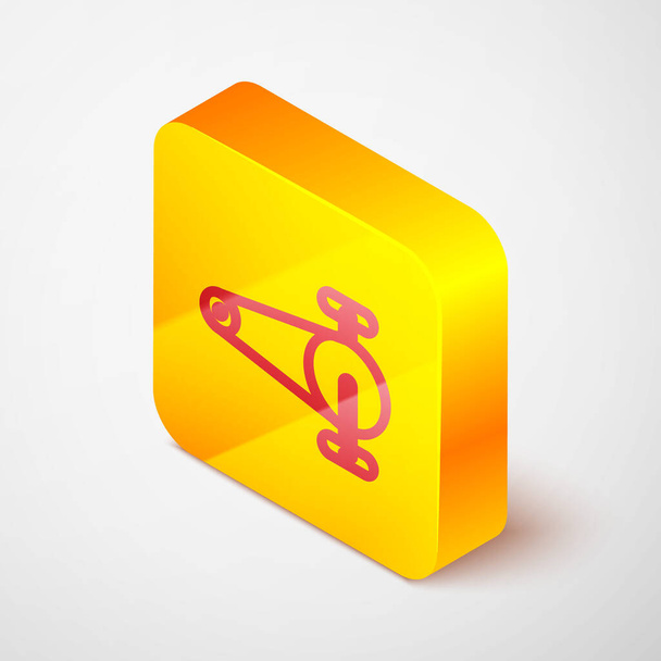 Isometric line Bicycle chain with cogwheels icon isolated on grey background. Bike chain sprocket transmission. Yellow square button. Vector. - Vector, Image