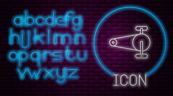 Glowing neon line Bicycle chain with cogwheels icon isolated on brick wall background. Bike chain sprocket transmission. Neon light alphabet. Vector. - Vector, Image