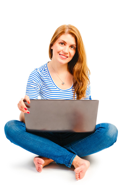 happy beautiful girl with a laptop - Zdjęcie, obraz