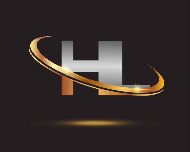 initial letter HL logotype company name colored gold and silver swoosh design. isolated on black background. - Vettoriali, immagini