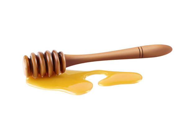 Μέλι και μια ειδική ξύλινη κουτάλα - Διάνυσμα, εικόνα