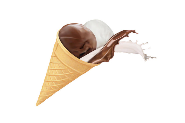 Stukje melk en chocolade in een ijsje - Vector, afbeelding