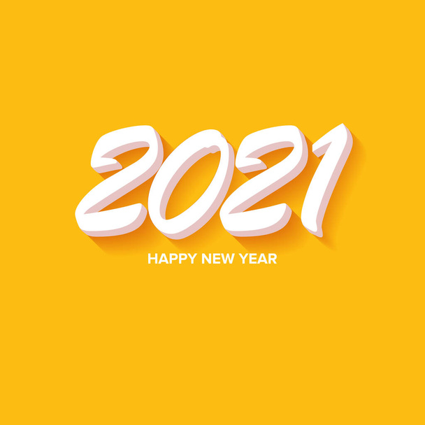 2021 Happy new year creative design background or greeting card with text. vector 2021 new year numbers with shadow isolated on orange abstract background - Vector, Image