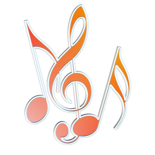 Music notes and treble clef in front of white background - Photo, Image