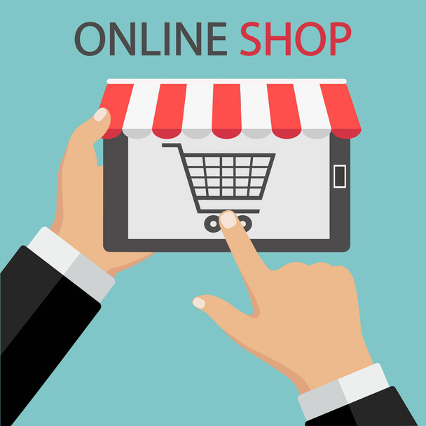 illustration of Shopping Online on Website or Mobile Application on green background - Vector, Image
