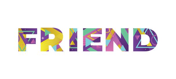 Het woord FRIEND concept geschreven in kleurrijke retro vormen en kleuren illustratie. - Vector, afbeelding