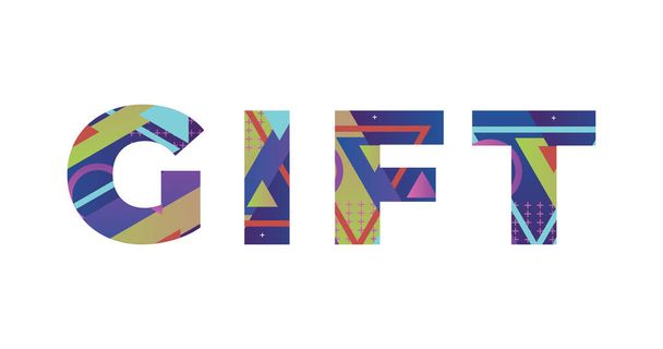A szó GIFT koncepció írva színes retro formák és színek illusztráció. - Vektor, kép