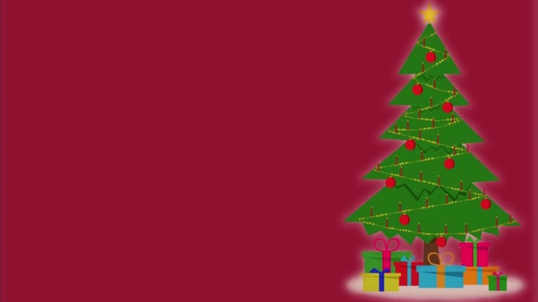 Animated christmas card. Animation of a christmas tree with burning candles on a red background. - Footage, Video