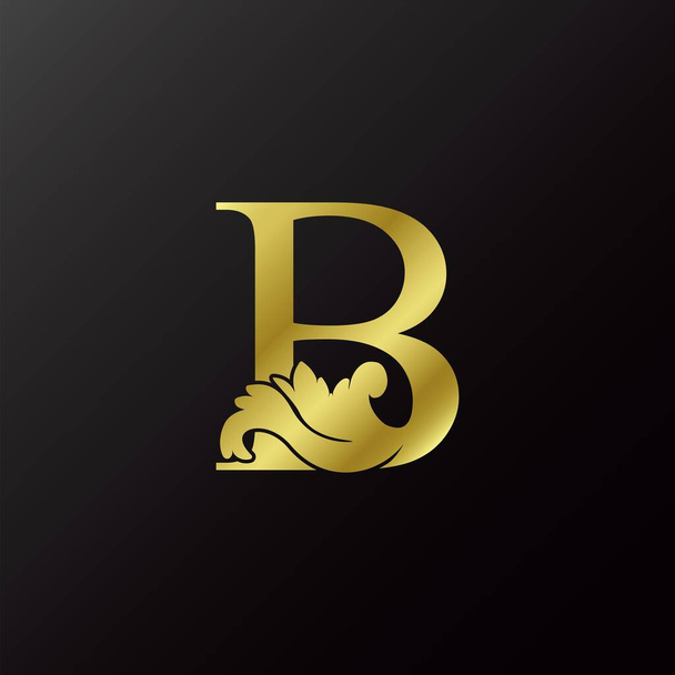 Icône décorative de logo de la lettre B florissante d'or, conception de vecteur ornemental décoratif de tourbillon de conception de luxe - Vecteur, image