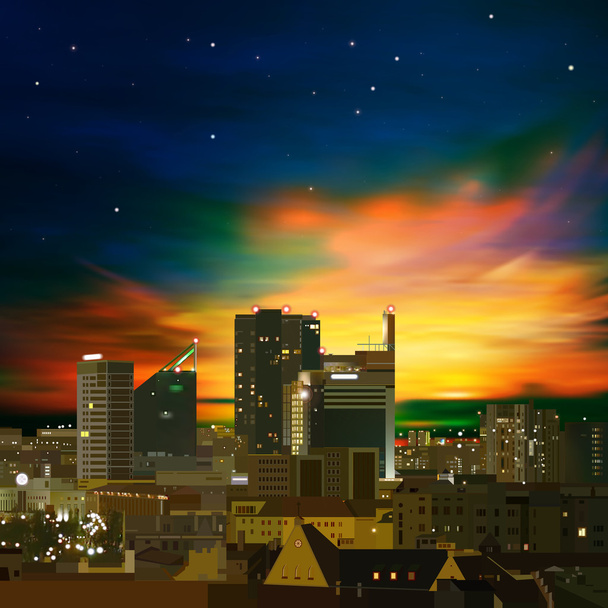 абстрактный фон с городом ночью
 - Вектор,изображение
