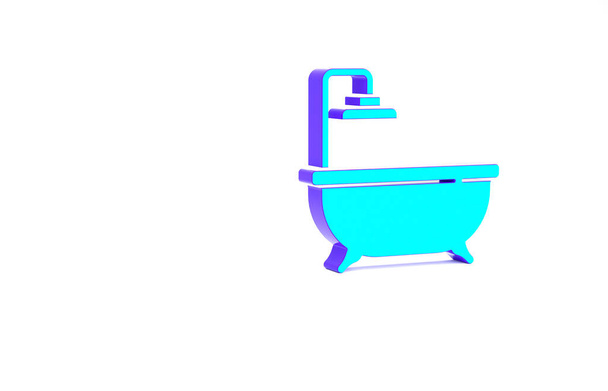 Tyrkysová ikona vany izolované na bílém pozadí. Minimalismus. 3D ilustrace 3D vykreslení. - Fotografie, Obrázek