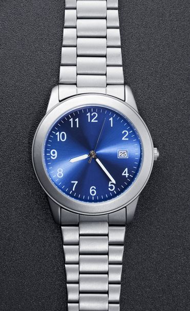 Stainless steel watch on black - Foto, Imagen
