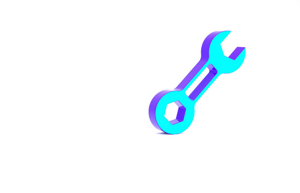 Turquoise Wrench spanner icon isolated on white background. Minimalism concept. 3d illustration 3D render. - Photo, Image