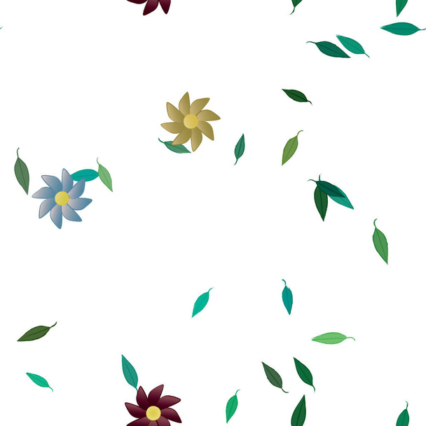 design composition with simple flowers and green leaves, vector illustration - Vector, imagen
