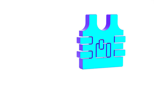 Tyrkysová neprůstřelná vesta pro ochranu před kulkami ikona izolované na bílém pozadí. Znamení neprůstřelnosti. Vojenské oblečení. Minimalismus. 3D ilustrace 3D vykreslení. - Fotografie, Obrázek