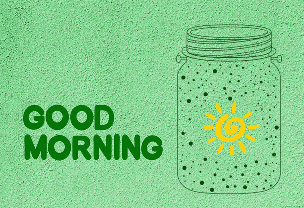 Dobré ráno. Dobré ráno. Kreativní kresba, slunce ve sklenici. - Fotografie, Obrázek