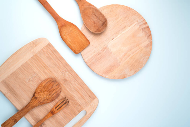 Kitchen utensils and cutting boards on a light background. - Photo, Image
