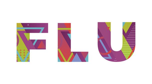 Sana FLU käsite kirjoitettu värikkäitä retro muotoja ja värejä kuva. - Vektori, kuva
