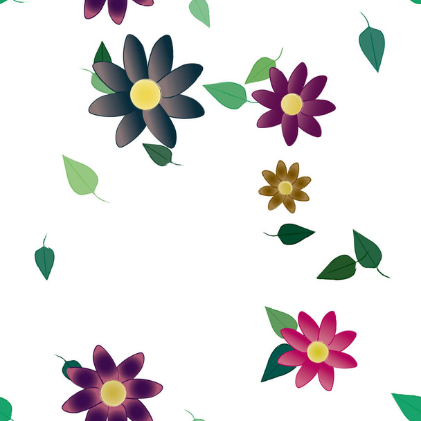 composizione di design con fiori semplici e foglie verdi, illustrazione vettoriale - Vettoriali, immagini