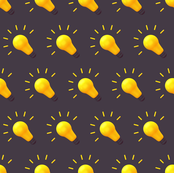 Idée ampoule sans couture motif concept créatif. Concept minimal d'ampoule jaune isolée sur fond sombre. rendu 3D. - Photo, image
