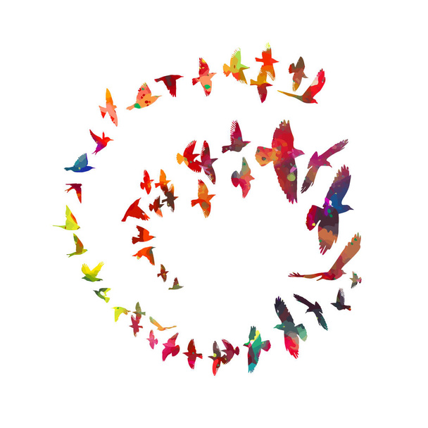 鳥の水彩。カラフルな鳥の群れ。ベクトル - ベクター画像