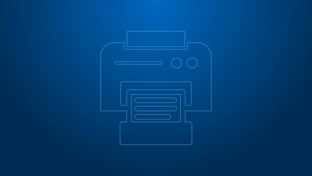 Icono de impresora de línea blanca aislado sobre fondo azul. Animación gráfica de vídeo 4K - Imágenes, Vídeo