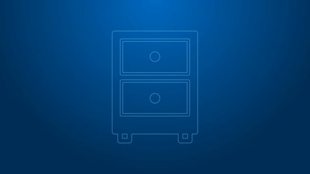 White line Drawer with documents icon isolated on blue background. Archive papers drawer. File Cabinet Drawer. Office furniture. 4K Video motion graphic animation - Footage, Video