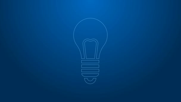 White line Light bulb with concept of idea icon isolated on blue background. Energy and idea symbol. Inspiration concept. 4K Video motion graphic animation - Footage, Video