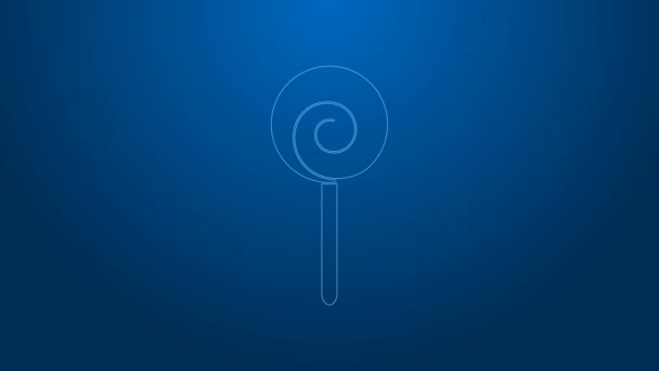 White line Lollipop icon isolated on blue background. Food, delicious symbol. 4K Video motion graphic animation - Footage, Video