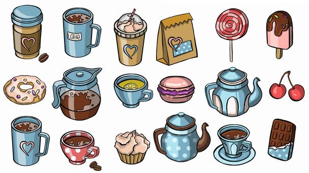 Simple Set of Coffee and Tea . Vector illustration - Вектор, зображення