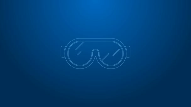 Біла лінія Піктограма лижних окулярів ізольована на синьому фоні. Екстремальний спорт. Спортивне обладнання. 4K Відео рух графічна анімація
 - Кадри, відео