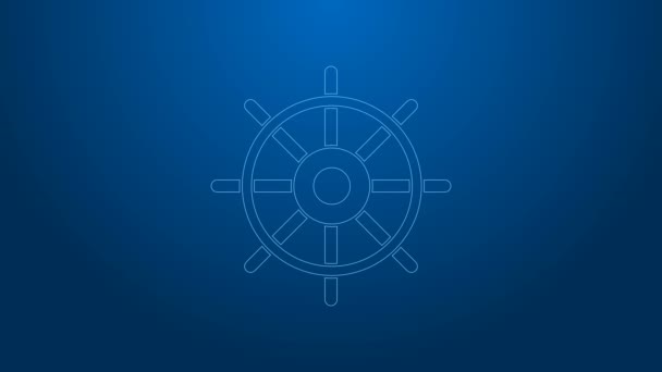 Fehér vonal Hajó kormánykerék ikon elszigetelt kék alapon. 4K Videó mozgás grafikus animáció - Felvétel, videó
