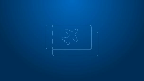Λευκό εικονίδιο αεροπορικού εισιτηρίου γραμμής απομονωμένο σε μπλε φόντο. Αεροπορικό εισιτήριο. 4K Γραφική κίνηση κίνησης βίντεο - Πλάνα, βίντεο