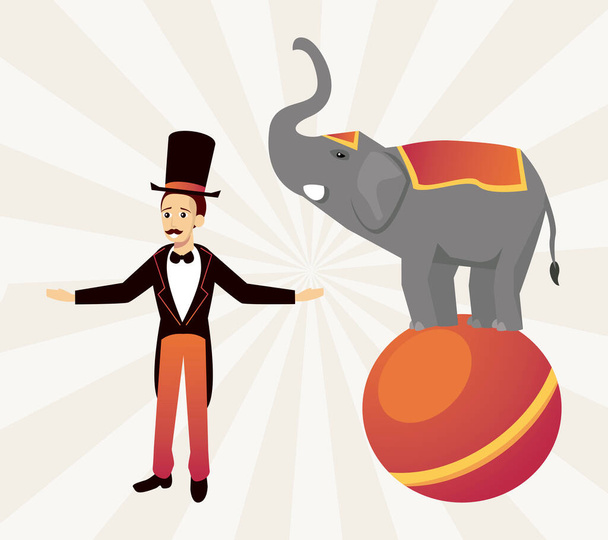 maître de cirque avec éléphant en ballon personnage - Vecteur, image