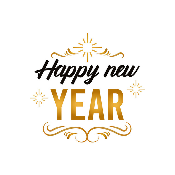 happy new year lettering card in golden frame - Vektor, Bild
