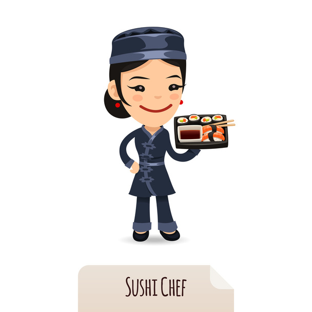 Sushi chef tepsisi ile - Vektör, Görsel