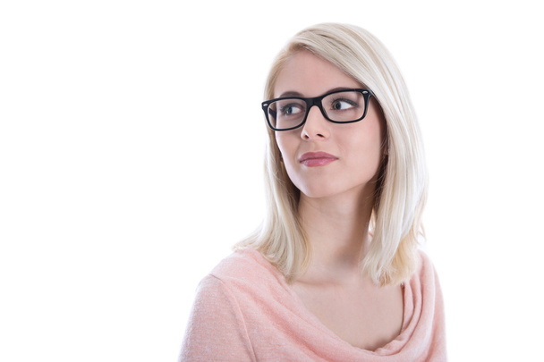 Isolated portrait of serious secretary with glasses on white. - Foto, Bild
