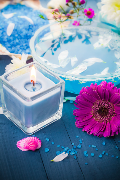 Elements spa relaxation including candles water salt bath - Foto, Imagem