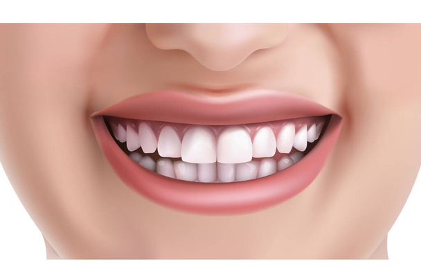 3d realistische vector gezicht van de vrouw glimlachen met witte tanden. - Vector, afbeelding