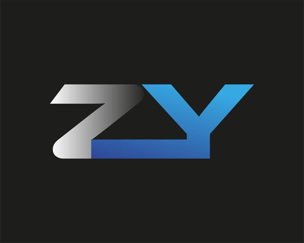 initial letter ZY logotype company name colored blue and silver swoosh design. isolated on black background. - Zdjęcie, obraz