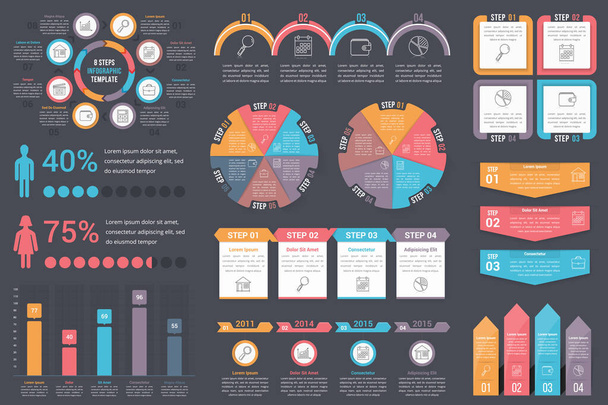 Set of infographic element - circle diagrams, timeline, steps and options, process, workflow, vector eps10 illustration - Vettoriali, immagini