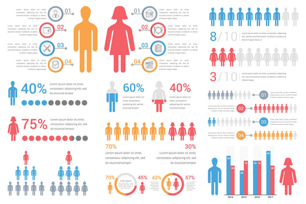 Human Infographics for reports and presentations, vector eps10 illustration - Vetor, Imagem