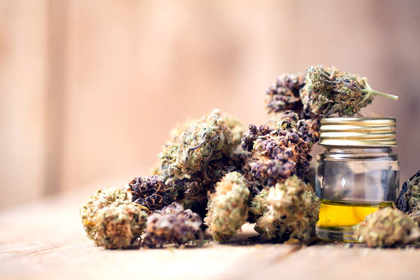 medical marijuana  cannabis  cbd . hemp buds . medicine concept - Фото, зображення