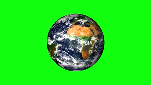 Planeta Ziemia z kosmosu. Obracająca się animacja planety. Pełna rewolucja planety wokół jej osi. Zielony ekran. - Materiał filmowy, wideo