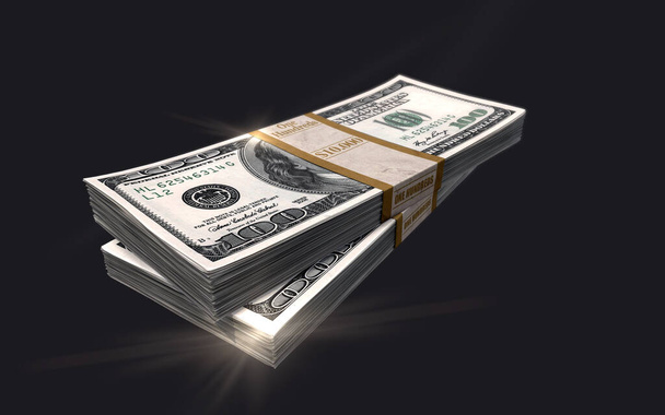 Stack of hundred dollars on dark background - Фото, изображение