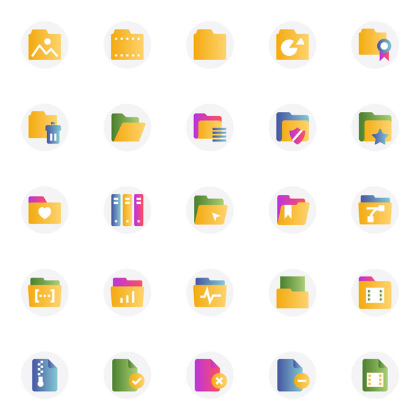 Iconos de color degradado para archivos y carpetas. - Vector, Imagen