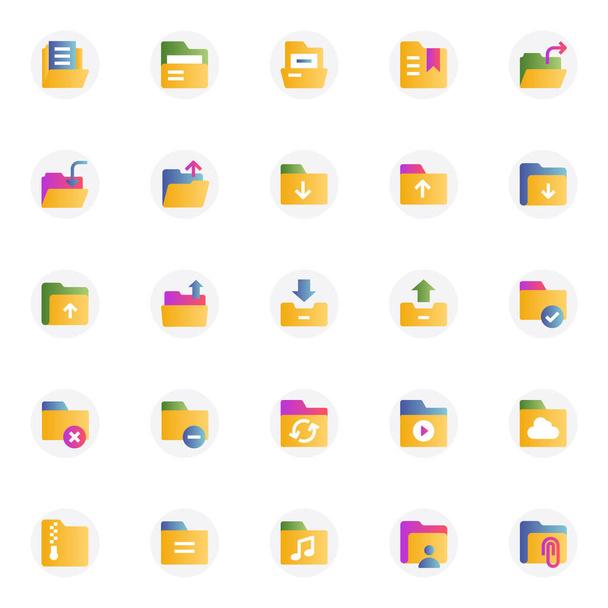 Градиентные цветные иконки для файлов и папок. - Вектор,изображение